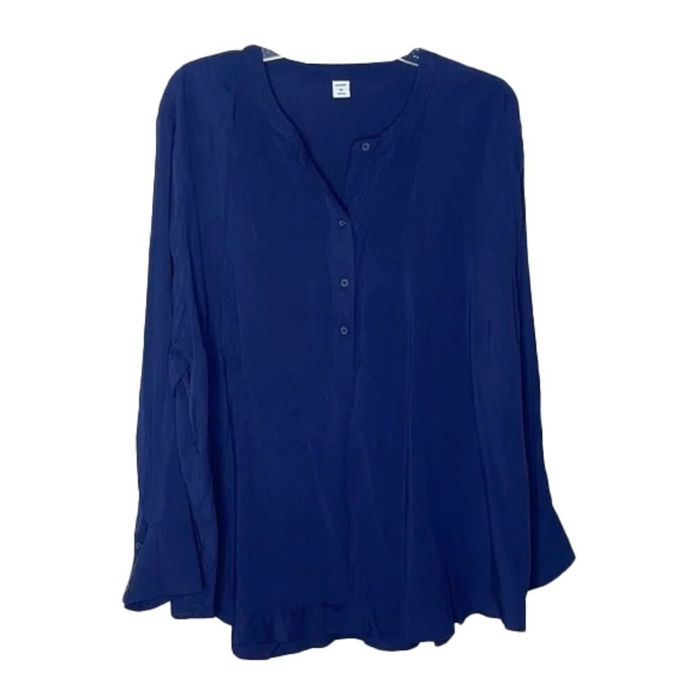 Old Navy Blue Bell Sleeve Blouse with Mandarin Collar